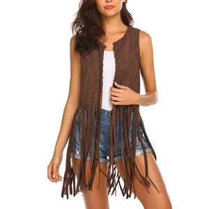 Fringe Faux Suede Tassels 70s Hippie Vest/Cardigan